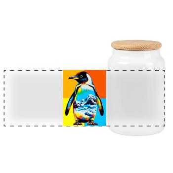 penguin - Panoramic Cookie Jar with Wooden Lid - white - Front