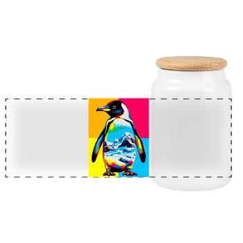 penguin - Panoramic Cookie Jar with Wooden Lid - white - Front