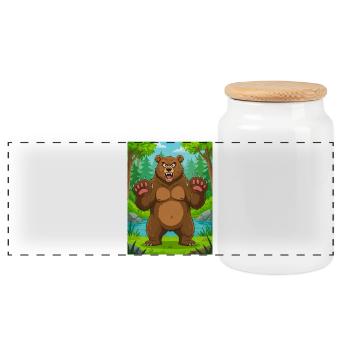 Brown Bear – powerful forest predator in America - Panoramic Cookie Jar with Wooden Lid - white - Front