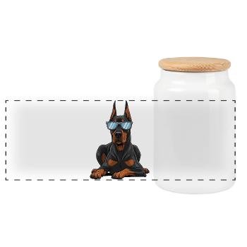 Doberman Lying Portrait for Dog Owner - Panoramic Cookie Jar with Wooden Lid - white - Front