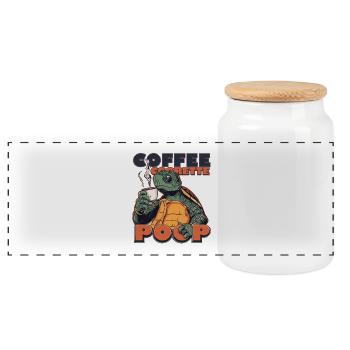 Lizard Turtle Coffee Butt Gaff Cigarette - Panoramic Cookie Jar with Wooden Lid - white - Front