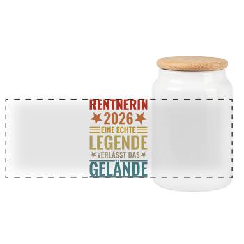Rentnerin 2026 Echte Legende verlässt das Gelände - Panorama Keksdose mit Holzdeckel - Weiß - Vorne