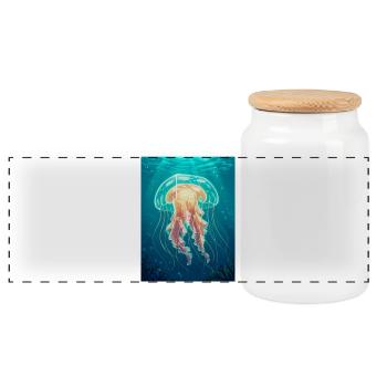 Comic style box jellyfish, transparent cube-shaped - Panoramic Cookie Jar with Wooden Lid - white - Front