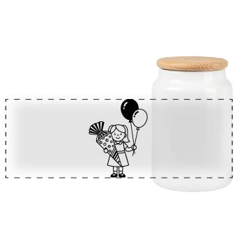 School enrollment girl with school cone - Panoramic Cookie Jar with Wooden Lid - white - Front