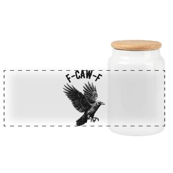 Funny F-CAW-F raven print on clothing and more - Panoramic Cookie Jar with Wooden Lid - white - Front