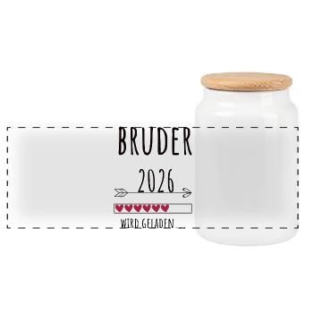 Werdender Bruder 2026 Geschenk Schwangerschaft - Panorama Keksdose mit Holzdeckel - Weiß - Vorne