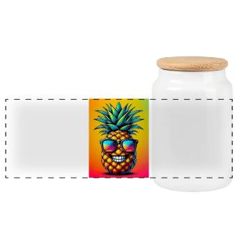 Ananas - Panorama Keksdose mit Holzdeckel - Weiß - Vorne