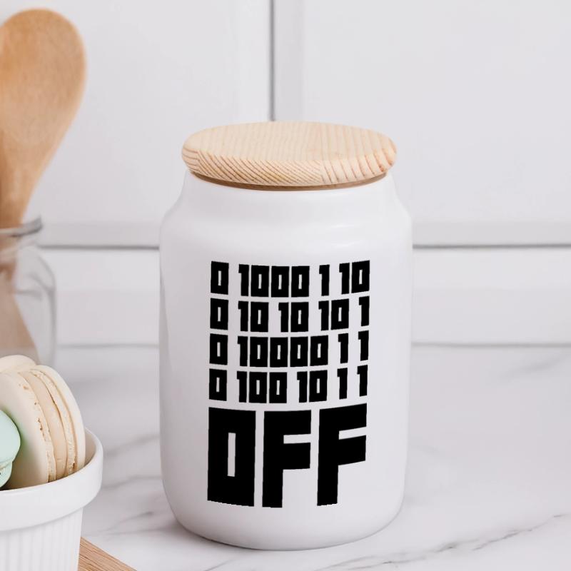 Binary Code F**k OFF – Nerd Humor & Geek Code Panoramic Cookie Jar with Wooden Lid