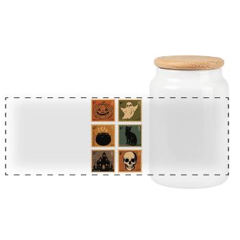 Vintage Halloween Monster Deklination - Panorama Keksdose mit Holzdeckel - Weiß - Vorne