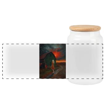 Mystical storm sky with a view - Panoramic Cookie Jar with Wooden Lid - white - Front