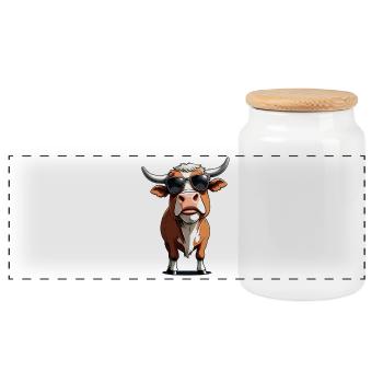 Casual cow with sunglasses - Panoramic Cookie Jar with Wooden Lid - white - Front