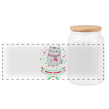 Meowy Catma's Cute Christmas Cat - Panoramic Cookie Jar with Wooden Lid - white - Front