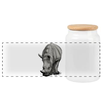 Realistischer Rhino Kreativdesign - Panorama Keksdose mit Holzdeckel - Weiß - Vorne
