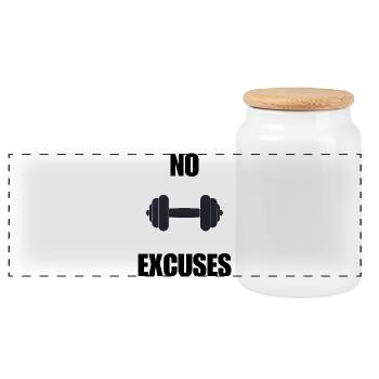 Fitness Design | No Excuses – Motivational Design for - Panoramic Cookie Jar with Wooden Lid - white - Front
