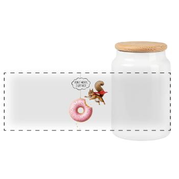 Cute squirrels with donut - Panoramic Cookie Jar with Wooden Lid - white - Front