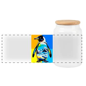 penguin - Panoramic Cookie Jar with Wooden Lid - white - Front