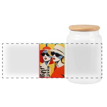 Pop Art Two Women's Beachwear with Sunglasses - Panoramic Cookie Jar with Wooden Lid - white - Front