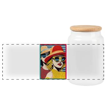 Pop Art Frauen mit Sonnenhut und Sonnenbrillen - Panorama Keksdose mit Holzdeckel - Weiß - Vorne