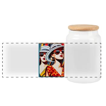 Two Retro Pop Art Women Sun Hat Sunglasses - Panoramic Cookie Jar with Wooden Lid - white - Front