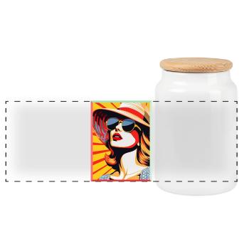 Pop Art Femme Rétro Avec Lunettes De Soleil Et Chapeau Mode - Boîte à biscuits avec couvercle en bois - blanc - Devant