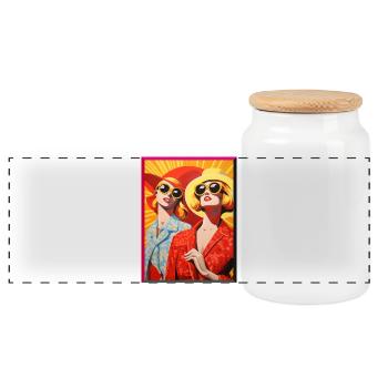 Zwei Retro Damen im Sonnenhut und Sonnenbrille - Panorama Keksdose mit Holzdeckel - Weiß - Vorne