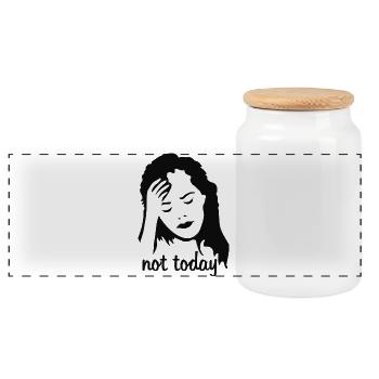 Portrait of a woman with a headache - Panoramic Cookie Jar with Wooden Lid - white - Front