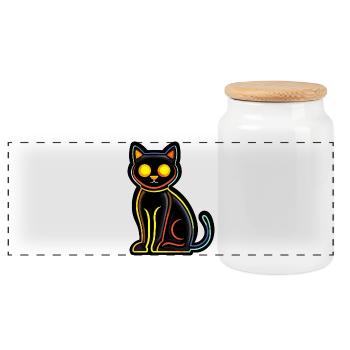 Katze Halloween Comic Kater - Panorama Keksdose mit Holzdeckel - Weiß - Vorne