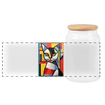 Tête de chat abstraite en blocs de couleur style Pop Art - Boîte à biscuits avec couvercle en bois - blanc - Devant