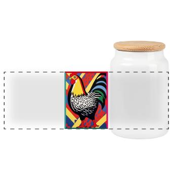 Colored Rooster in Abstract Illustration Pop Art - Panoramic Cookie Jar with Wooden Lid - white - Front