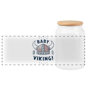 Viking Baby Helmet with Humorous Text - Panoramic Cookie Jar with Wooden Lid - white - Front