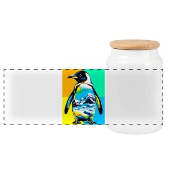 penguin - Panoramic Cookie Jar with Wooden Lid - white - Front