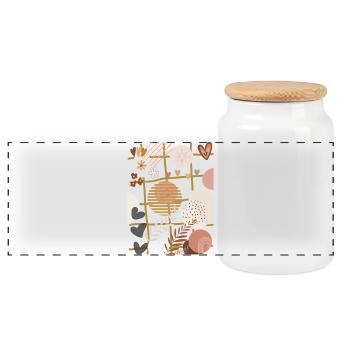 Bohemian Flowers on Gilt Grid - Panoramic Cookie Jar with Wooden Lid - white - Front