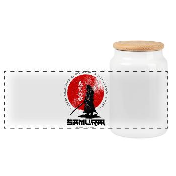Samurai Mondkreis - Panorama Keksdose mit Holzdeckel - Weiß - Vorne