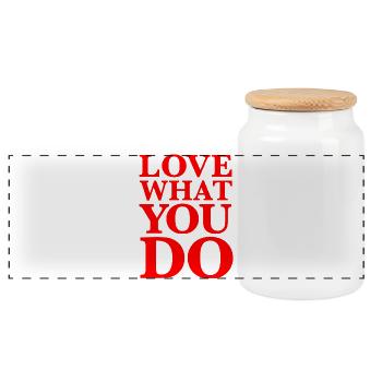 Love What You Do - Motivation Typography Red - Panoramic Cookie Jar with Wooden Lid - white - Front