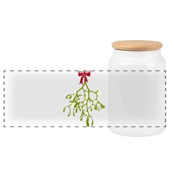 Mistletoe with red ribbon - Christmas decoration - Panoramic Cookie Jar with Wooden Lid - white - Front