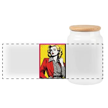 Pop Art Dame Roter Blazer gepunktete Bluse Mode - Panorama Keksdose mit Holzdeckel - Weiß - Vorne