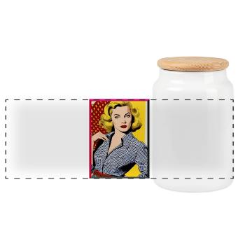 Pop Art Diva Retro Look Polka Dot Blouse Mode - Boîte à biscuits avec couvercle en bois - blanc - Devant