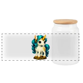 Bébé Licorne magique avec des bijoux en or Licorne - Boîte à biscuits avec couvercle en bois - blanc - Devant