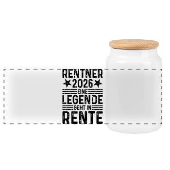 Rentner 2026 - Eine Legende geht in Rente  - Panorama Keksdose mit Holzdeckel - Weiß - Vorne
