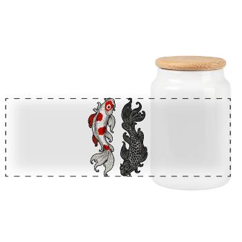 Dessin de poisson koï | Énergie spirituelle 6KUHD - Boîte à biscuits avec couvercle en bois - blanc - Devant