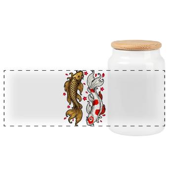 Dessin de poisson koï | Amour et harmonie - Boîte à biscuits avec couvercle en bois - blanc - Devant