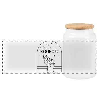 999 Fine Line Hands & Moons – New Beginnings - Panoramic Cookie Jar with Wooden Lid - white - Front