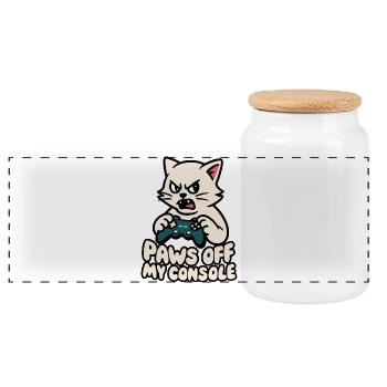 Paws away from my console - Panoramic Cookie Jar with Wooden Lid - white - Front