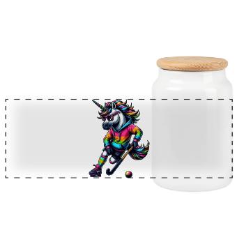 Rainbow Unicorn Field Hockey Player - Panoramic Cookie Jar with Wooden Lid - white - Front