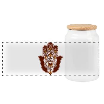 Hamsa Œil Motif Floral jaune marron - Boîte à biscuits avec couvercle en bois - blanc - Devant