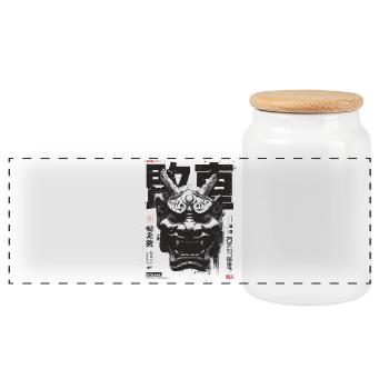 Oni MAsk - Panoramic Cookie Jar with Wooden Lid - white - Front