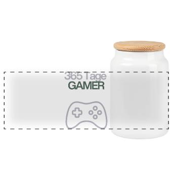 365 Tage Gamer Controller Icon - Panorama Keksdose mit Holzdeckel - Weiß - Vorne