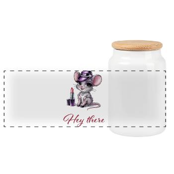Souris chaude avec glamour et rouge à lèvres - Boîte à biscuits avec couvercle en bois - blanc - Devant