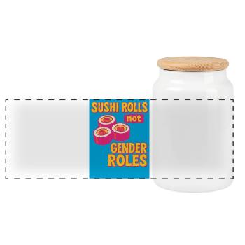 Sushi Rolls Not Gender Roles - Panoramic Cookie Jar with Wooden Lid - white - Front