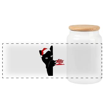 Chat de Noël - Boîte à biscuits avec couvercle en bois - blanc - Devant